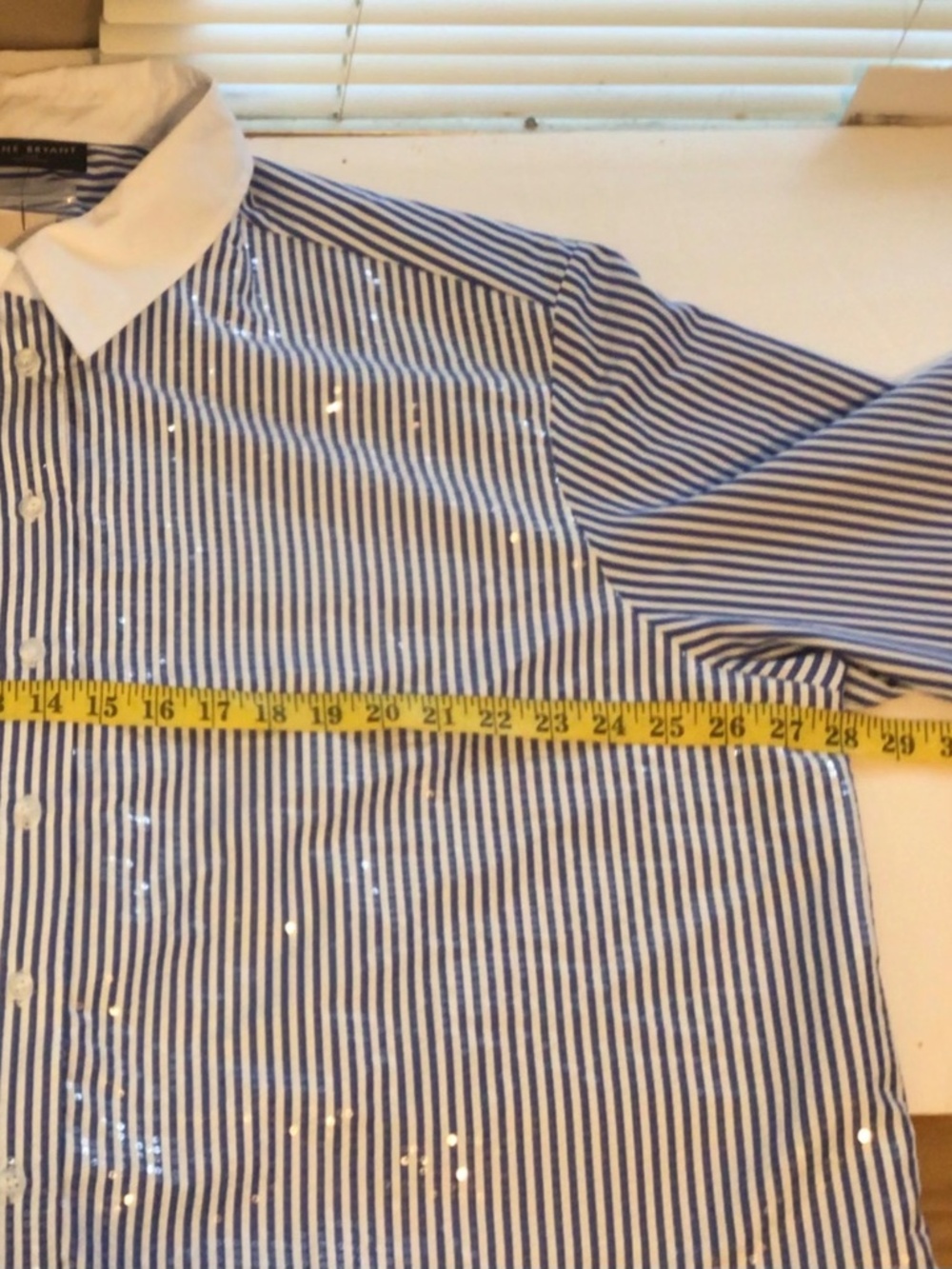 Lane Bryant Stripe Sequin Button Down Shirt 22/24 Contrast Cuff Holiday Party - Picture 10 of 14